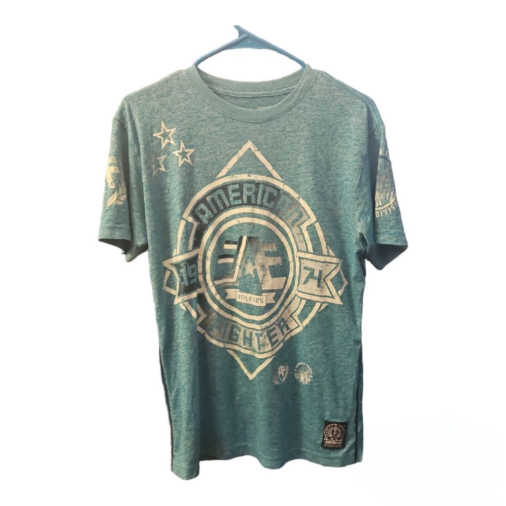 American Fighter Tshirt Teal Green White Training Division Tshirt Mens M Buckle